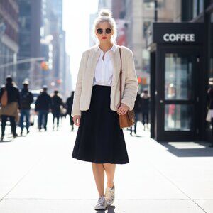 NWT Kate Spade black fit & flare silk blend skirt with gold hardware, 2